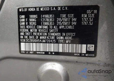 2018 Honda Hr-V Ex из США, поврежденный, VIN 3CZRU6H54JM720425